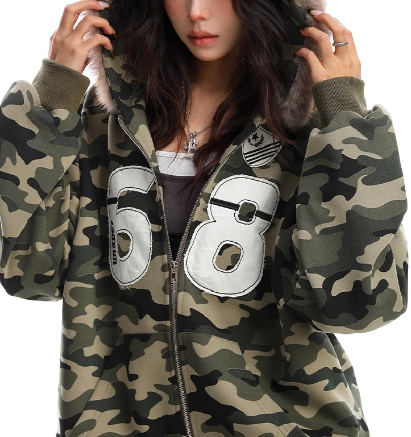 Camouflage Fur Collar Hooded Sweater Best YouTube Store