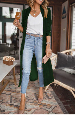 European And American Women's Loose Gold Velvet Elastic Long Coat NorixaFashion.com