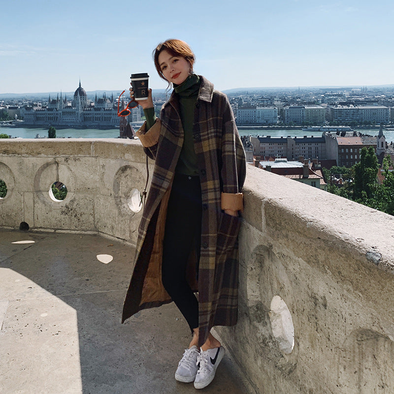 Women's Autumn And Winter Loose Thick Plaid Woolen Coat Best YouTube Store