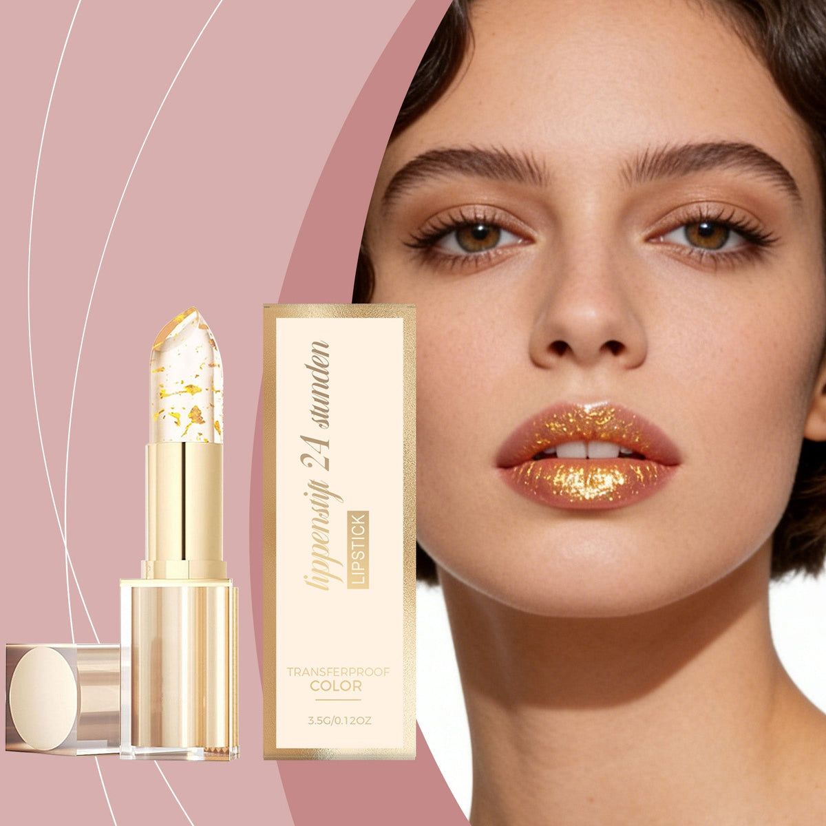 Daily Care Lip Skin Is Smooth, Pink, Thin, Non Greasy, Non Stick Cup Lipstick, Gold Foil Color Change Nourishing Lipstick 3.5g, 1 Box Tri Light Beauty