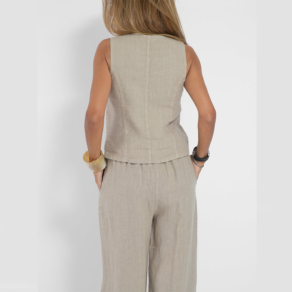 Summer Vest Suits V-neck Botton Sleeveless Top And Loose Straight Trousers Casual Womens Clothing NorixaFashion.com