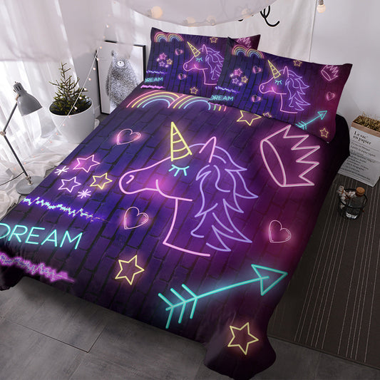 Star Bedding Neon  Pattern 3 Piece Black Duvet Cover Set PearlNestDecor.com