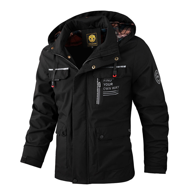 Fashion Men's Casual Windbreaker Jackets Hooded Jacket Man Waterproof Outdoor Soft Shell Winter Coat Clothing Warm Thick Tops LadyShow.Store