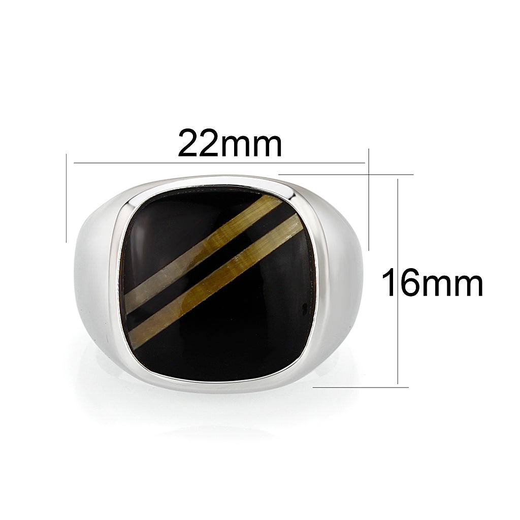 LO5M019- Brass Ring with Epoxy  in Jet Rhodium Plated LuxuryLifeWay Online Store