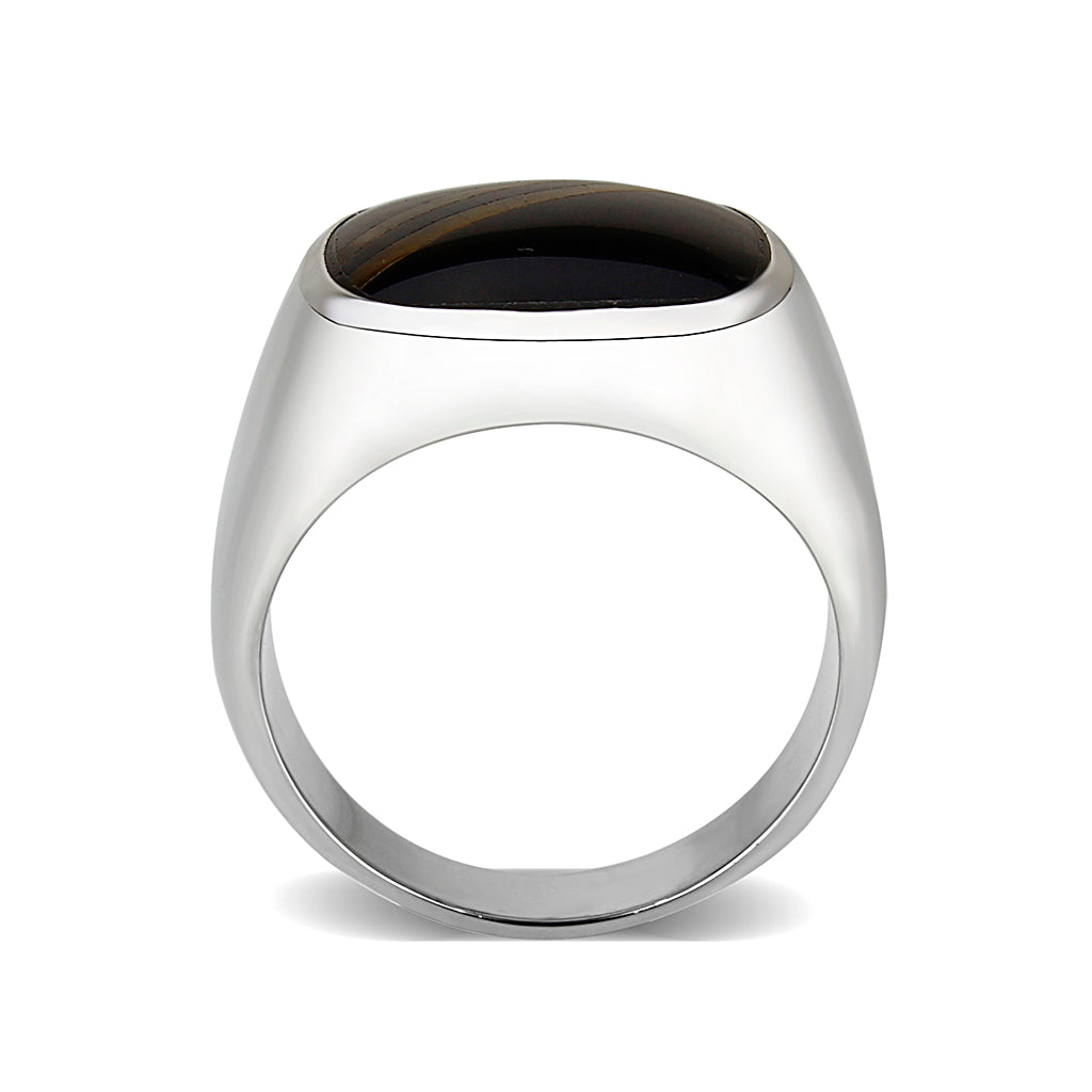 LO5M019- Brass Ring with Epoxy  in Jet Rhodium Plated LuxuryLifeWay Online Store