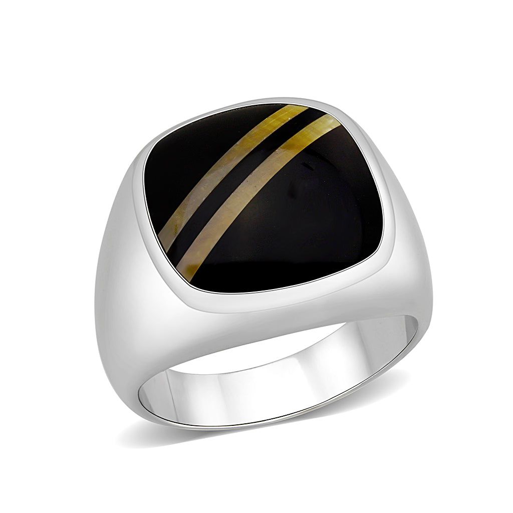 LO5M019- Brass Ring with Epoxy  in Jet Rhodium Plated LuxuryLifeWay Online Store