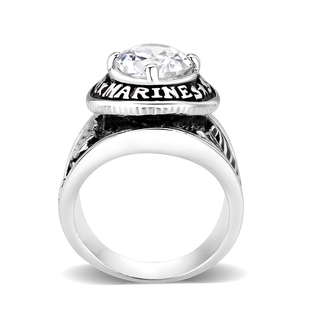 LO5M071 - Rhodium Plated Brass Ring with  CZ Clear LuxuryLifeWay Online Store