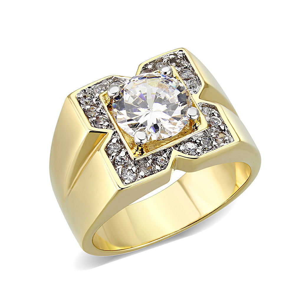 LO5M087 - Ion Gold Plating Brass Ring with AAA Grade CZ  in Clear LuxuryLifeWay Online Store