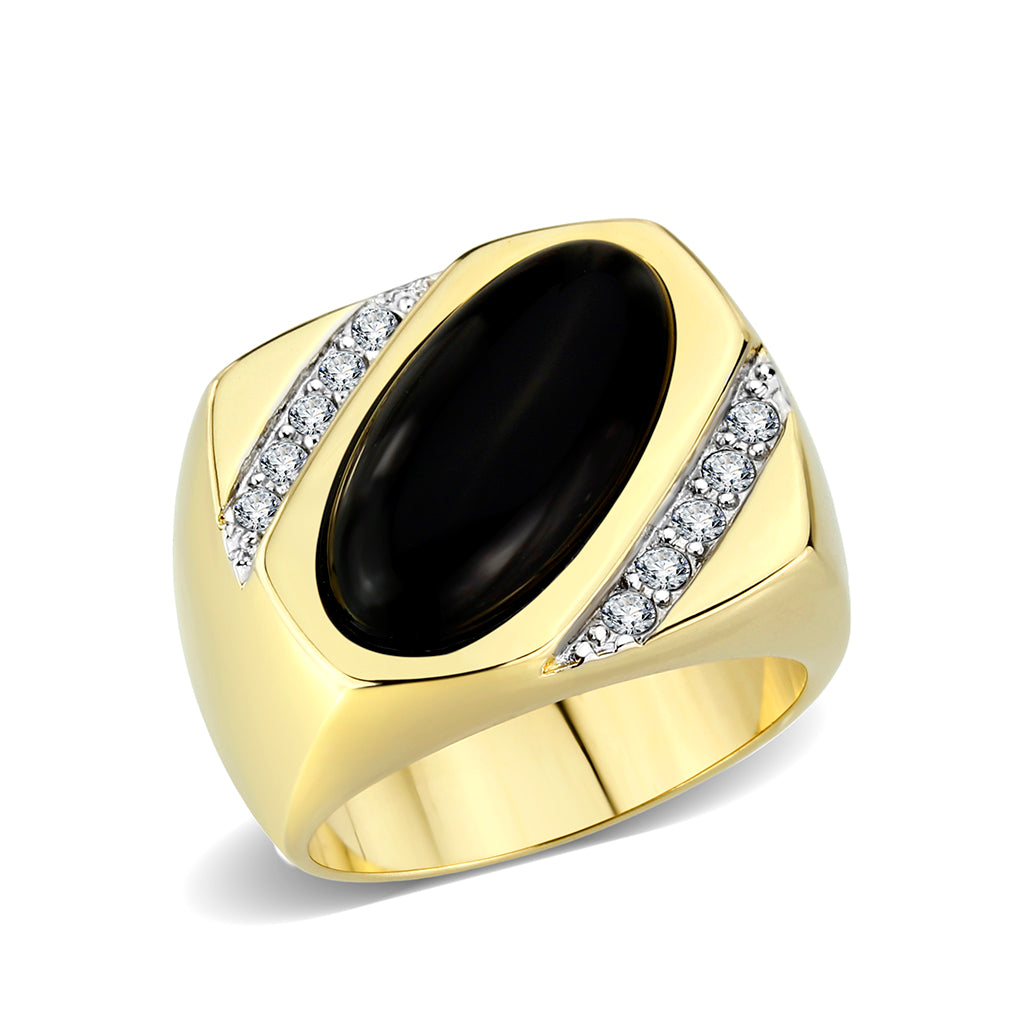 LO5M183-Ion Gold  Plated  Brass Ring with Black Onyx LuxuryLifeWay Online Store