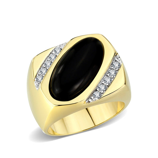 LO5M183-Ion Gold  Plated  Brass Ring with Black Onyx LuxuryLifeWay Online Store