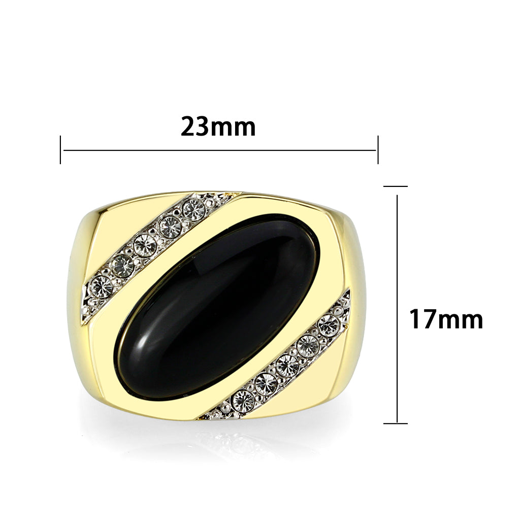 LO5M183-Ion Gold  Plated  Brass Ring with Black Onyx LuxuryLifeWay Online Store
