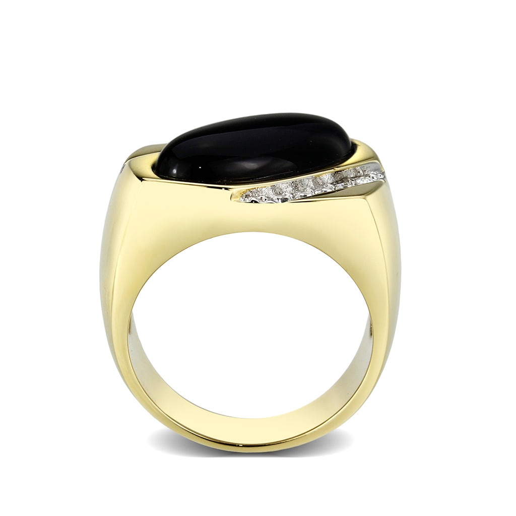 LO5M183-Ion Gold  Plated  Brass Ring with Black Onyx LuxuryLifeWay Online Store