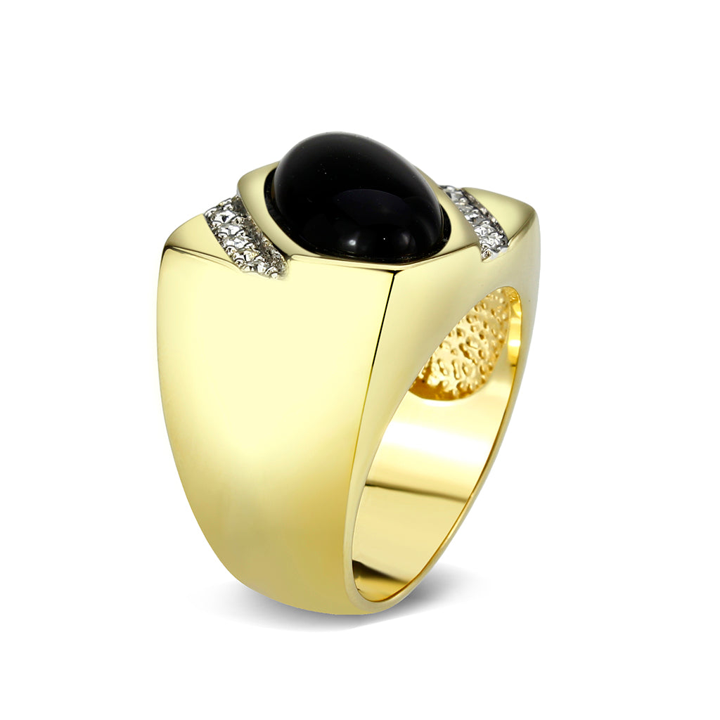 LO5M183-Ion Gold  Plated  Brass Ring with Black Onyx LuxuryLifeWay Online Store