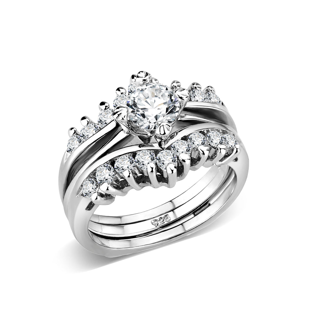 LO5S076- Sterling Silver Ring with CZ In Clear High Polished( NO Plating) LuxuryLifeWay Online Store
