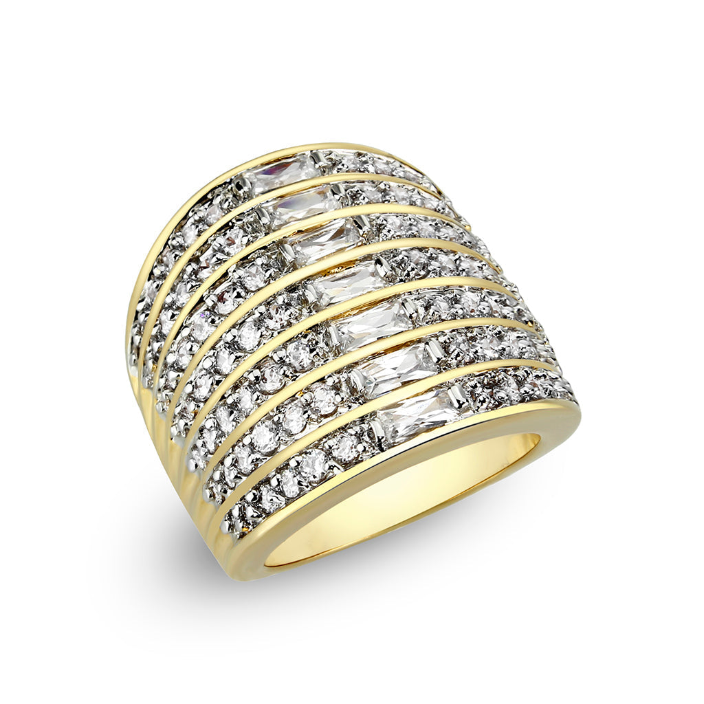LO5W094- Gold Plated Brass Ring with CZ In Clear LuxuryLifeWay Online Store