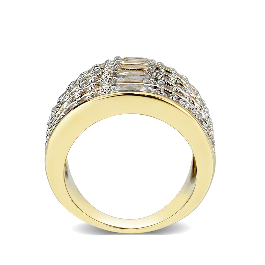LO5W094- Gold Plated Brass Ring with CZ In Clear LuxuryLifeWay Online Store