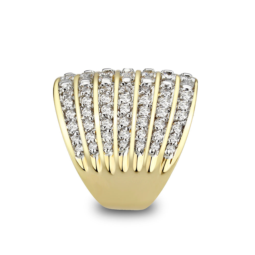 LO5W094- Gold Plated Brass Ring with CZ In Clear LuxuryLifeWay Online Store