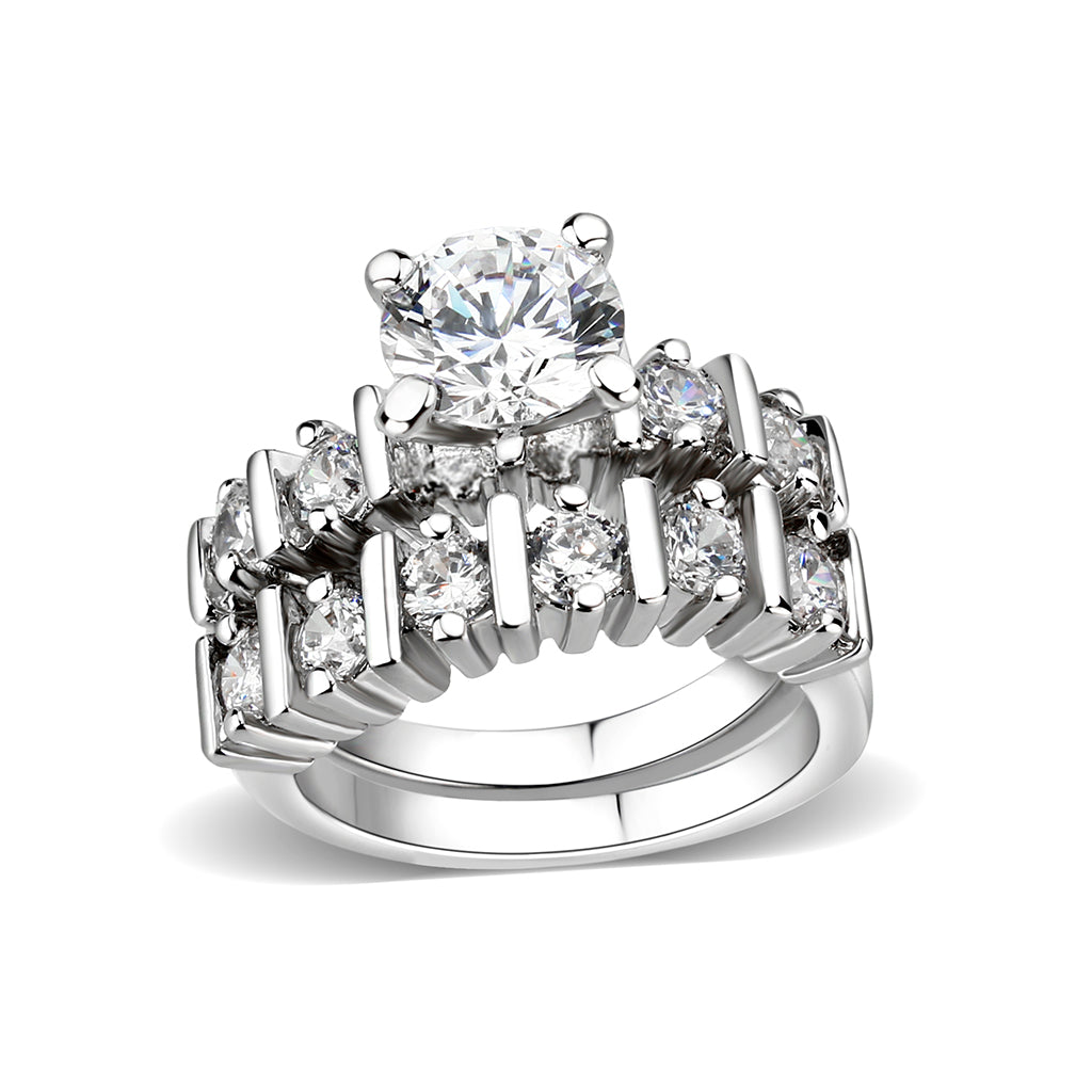 LO5W098- Rhodium Plated Brass Ring with CZ In Clear LuxuryLifeWay Online Store