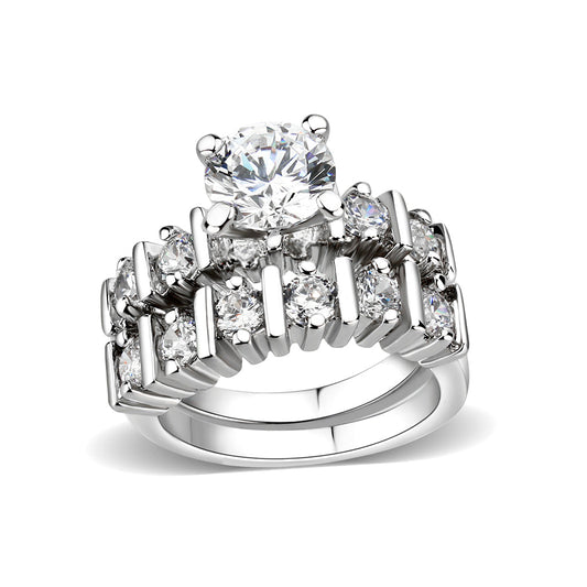LO5W098- Rhodium Plated Brass Ring with CZ In Clear LuxuryLifeWay Online Store