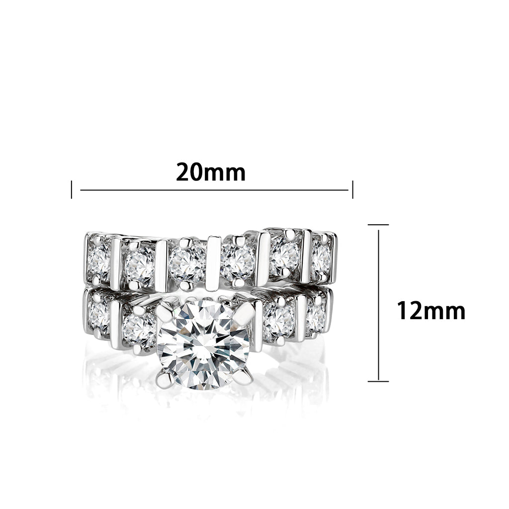 LO5W098- Rhodium Plated Brass Ring with CZ In Clear LuxuryLifeWay Online Store