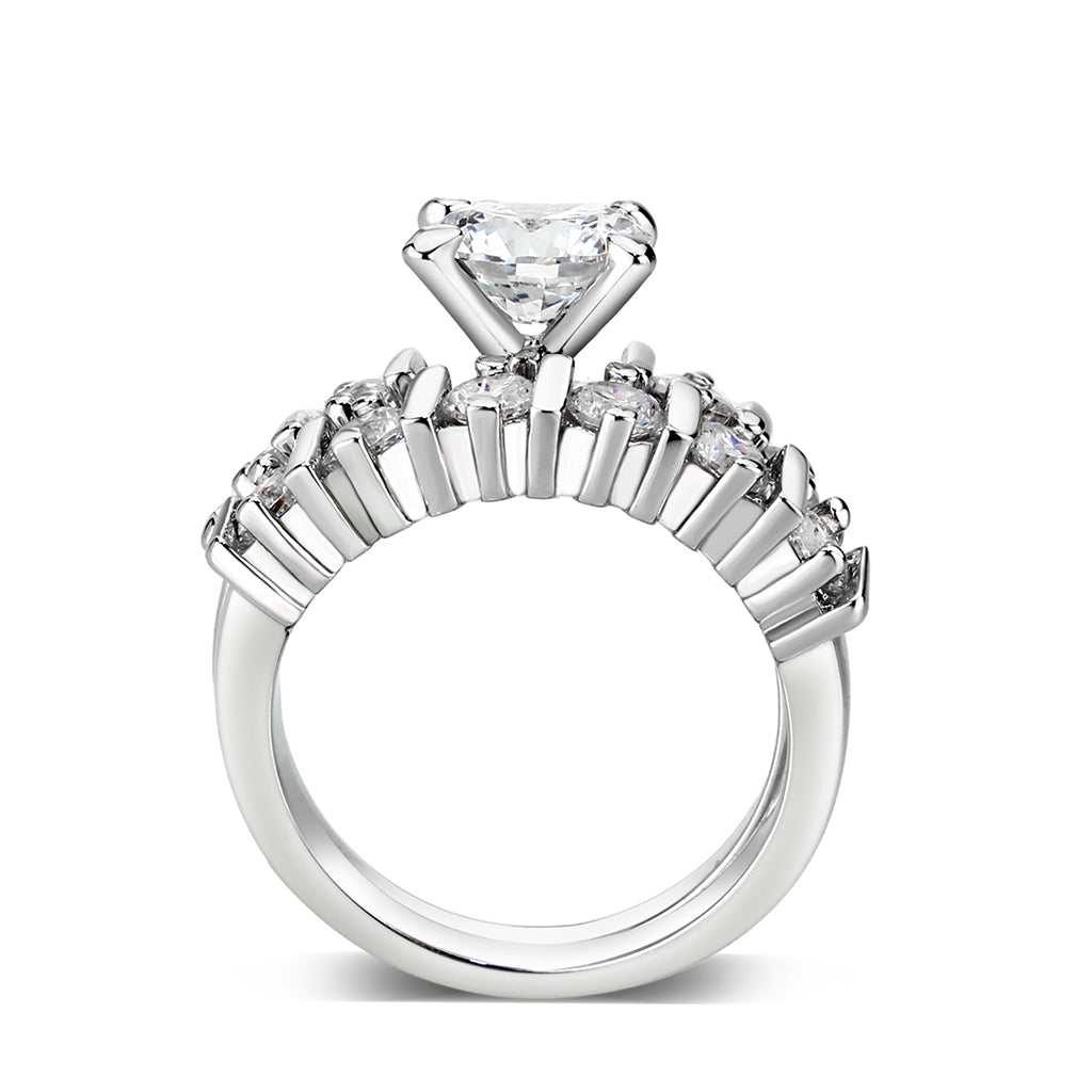 LO5W098- Rhodium Plated Brass Ring with CZ In Clear LuxuryLifeWay Online Store