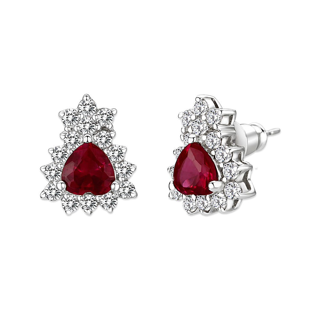LO5S127 - Sterling Silver  Earrings With  CZ Red In High Polished( No Plated) LuxuryLifeWay Online Store