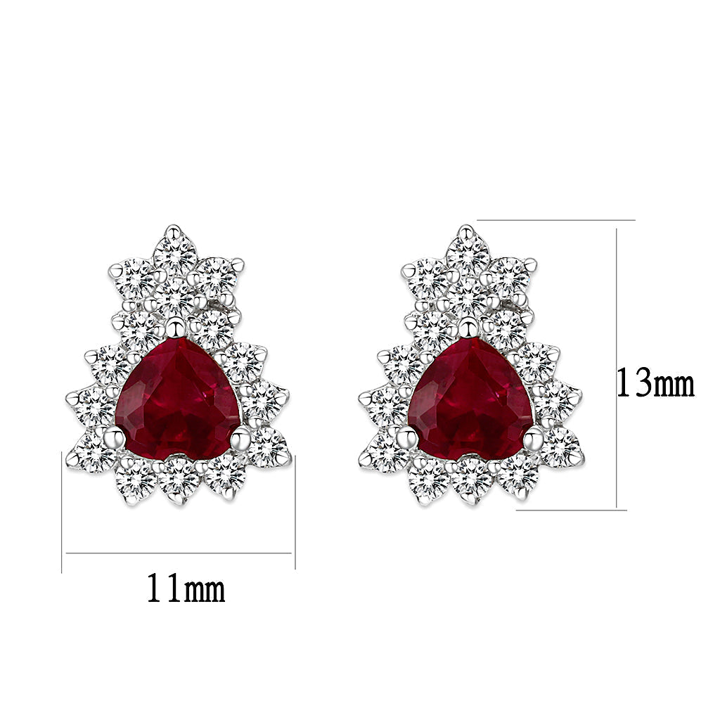 LO5S127 - Sterling Silver  Earrings With  CZ Red In High Polished( No Plated) LuxuryLifeWay Online Store