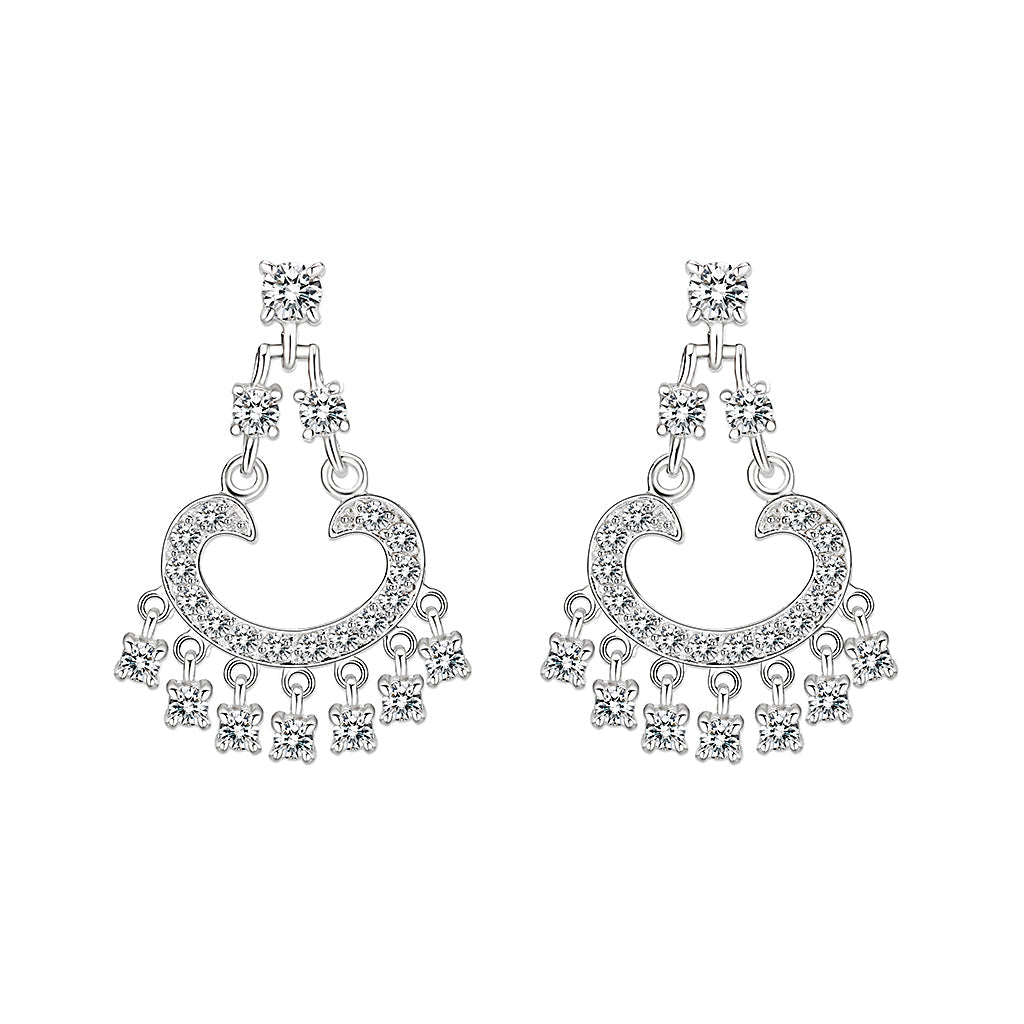 LO5S128 - Sterling Silver  Earrings With  CZ Clear In High Polished( No Plated) LuxuryLifeWay Online Store