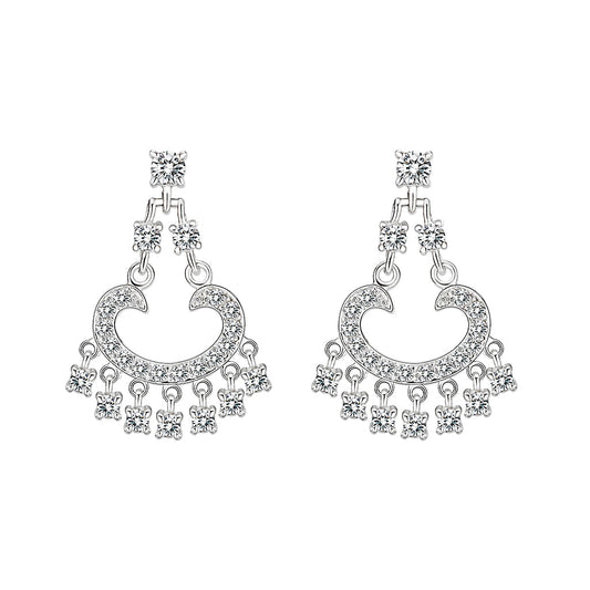LO5S128 - Sterling Silver  Earrings With  CZ Clear In High Polished( No Plated) LuxuryLifeWay Online Store
