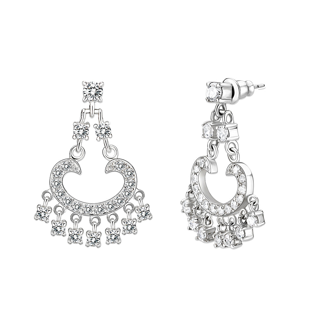 LO5S128 - Sterling Silver  Earrings With  CZ Clear In High Polished( No Plated) LuxuryLifeWay Online Store