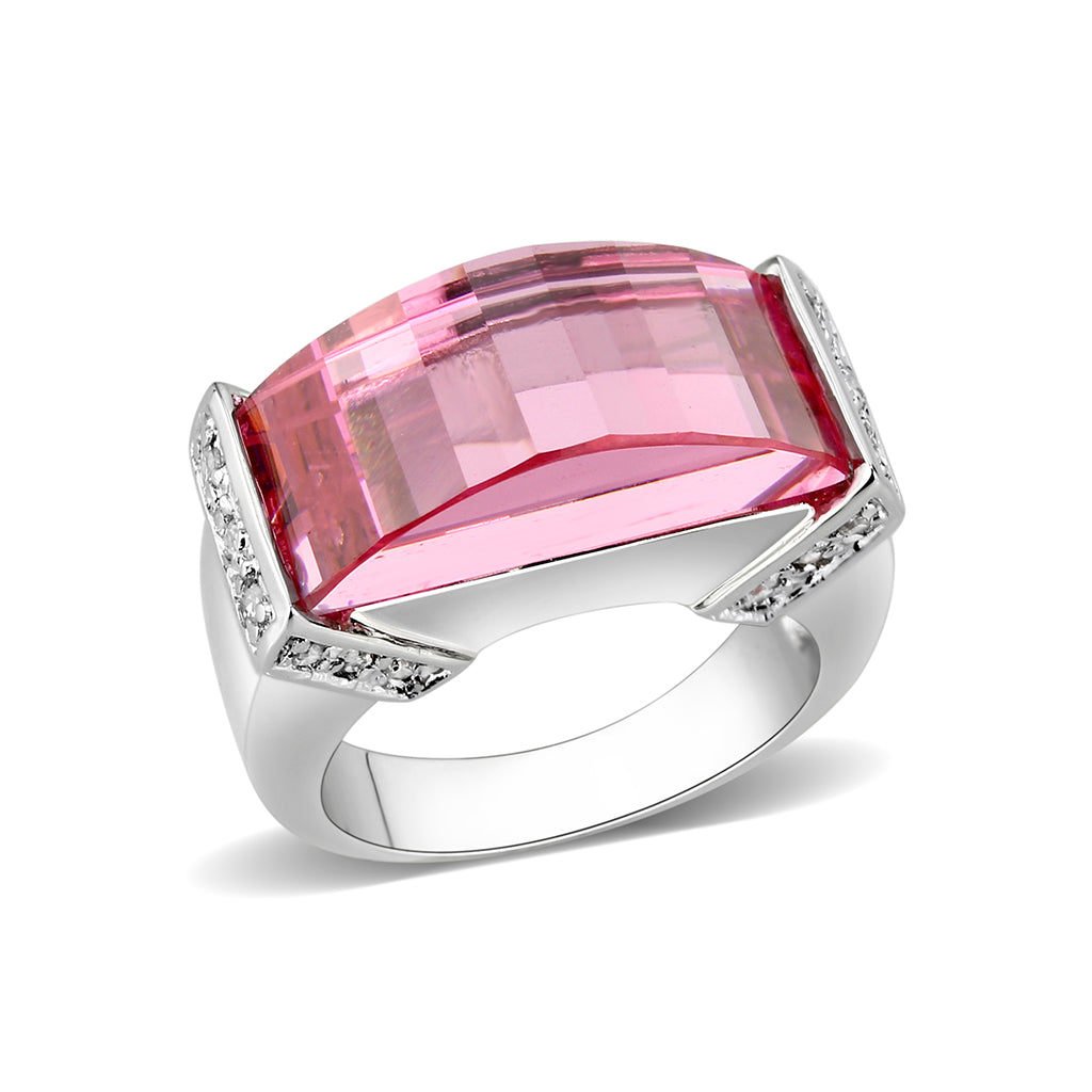 LO5W235- Brass Ring with CZ In Pink Rhodium Plated LuxuryLifeWay Online Store