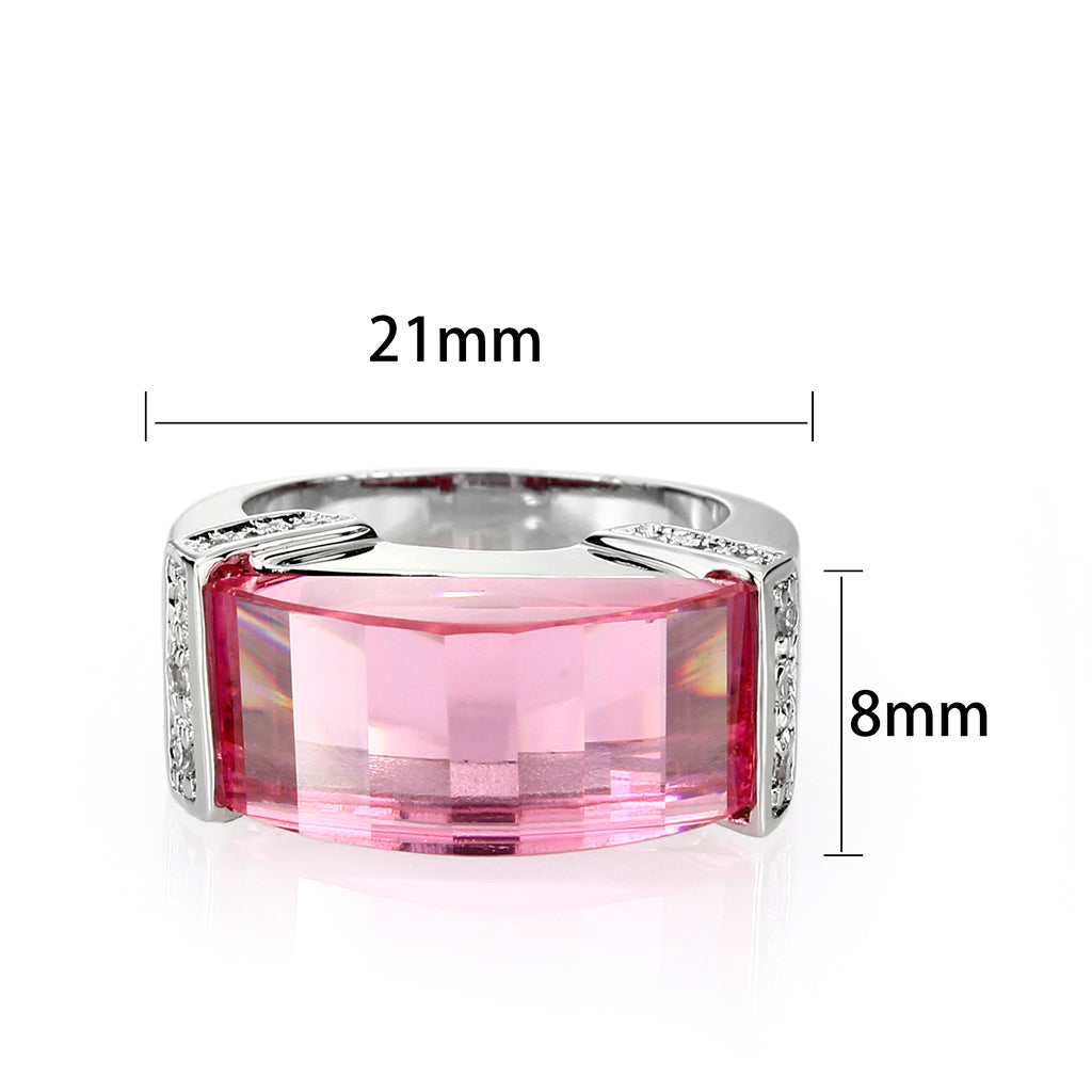 LO5W235- Brass Ring with CZ In Pink Rhodium Plated LuxuryLifeWay Online Store