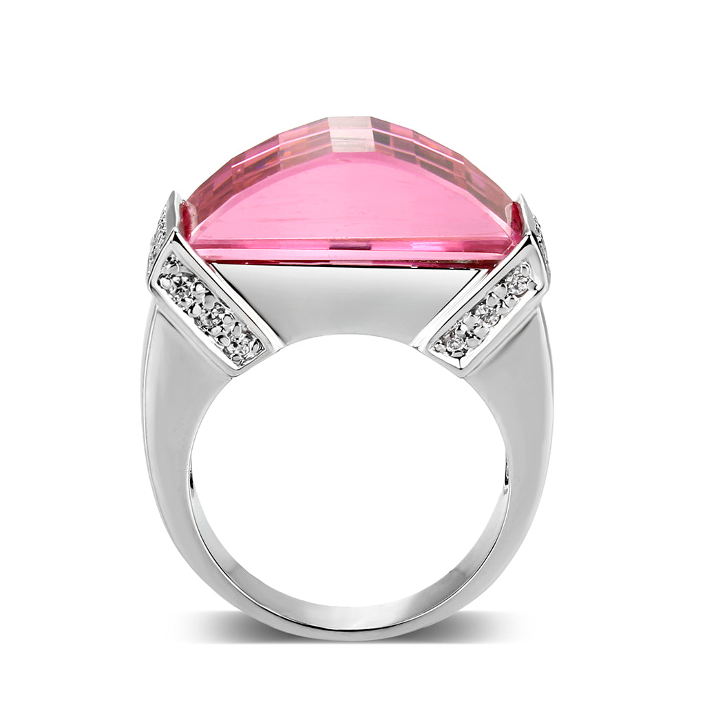 LO5W235- Brass Ring with CZ In Pink Rhodium Plated LuxuryLifeWay Online Store