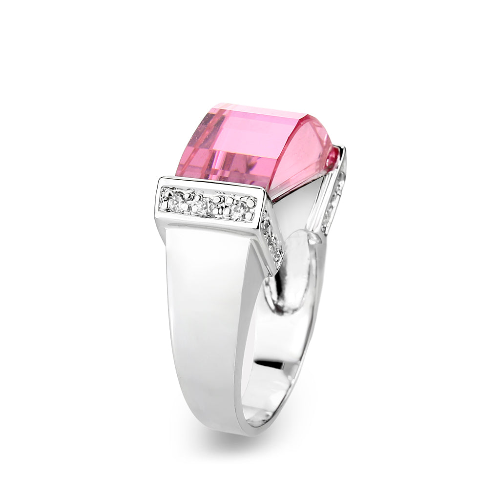 LO5W235- Brass Ring with CZ In Pink Rhodium Plated LuxuryLifeWay Online Store