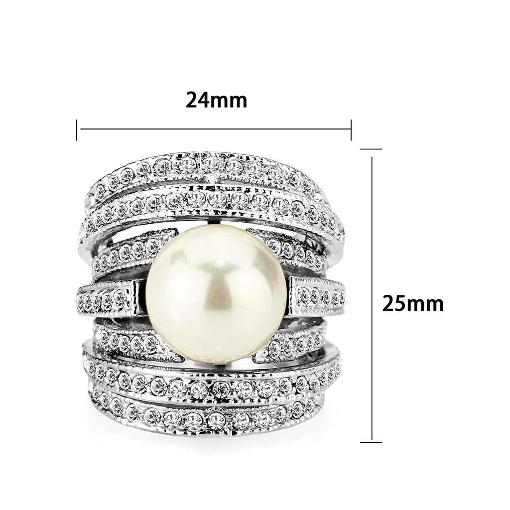 LO5W242-  Brass Ring With Pearl  in White  Rhodium Plated LuxuryLifeWay Online Store