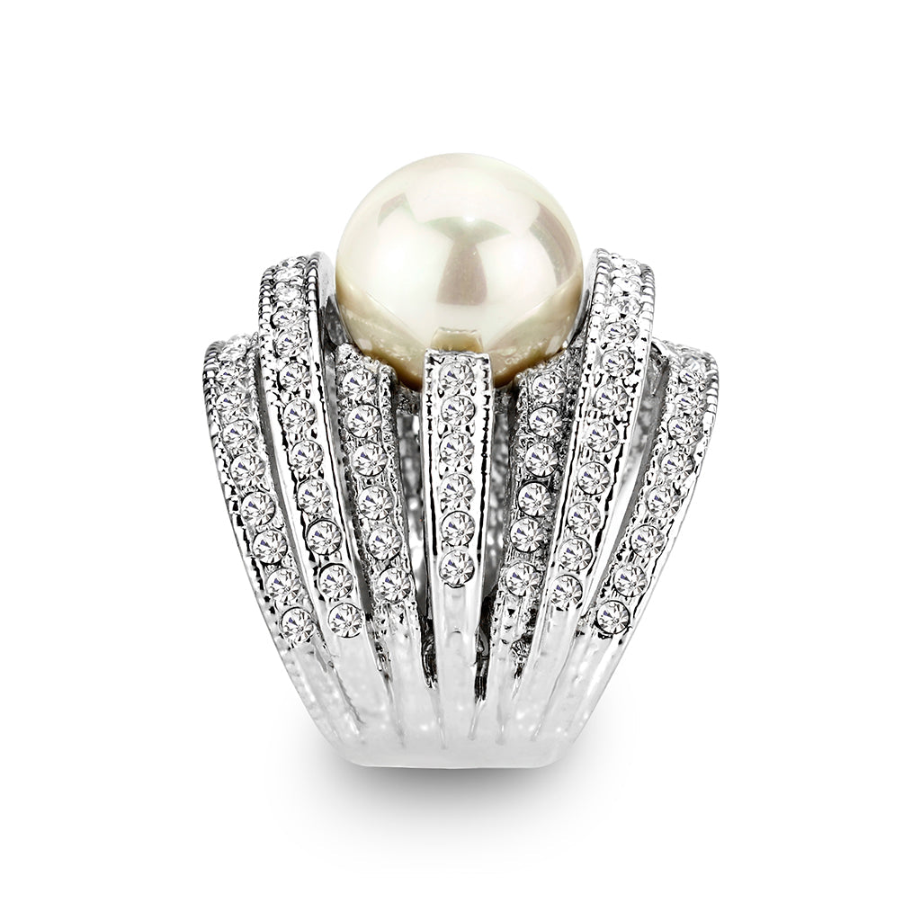 LO5W242-  Brass Ring With Pearl  in White  Rhodium Plated LuxuryLifeWay Online Store