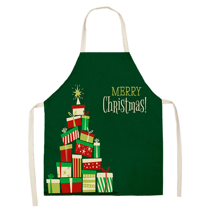Household Green Series Christmas Dog Linen Apron Used In Kitchen PearlNestDecor.com