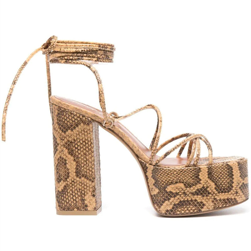 Ladies' High-Heeled Strappy Round-Toe Platform Sandals Best YouTube Store