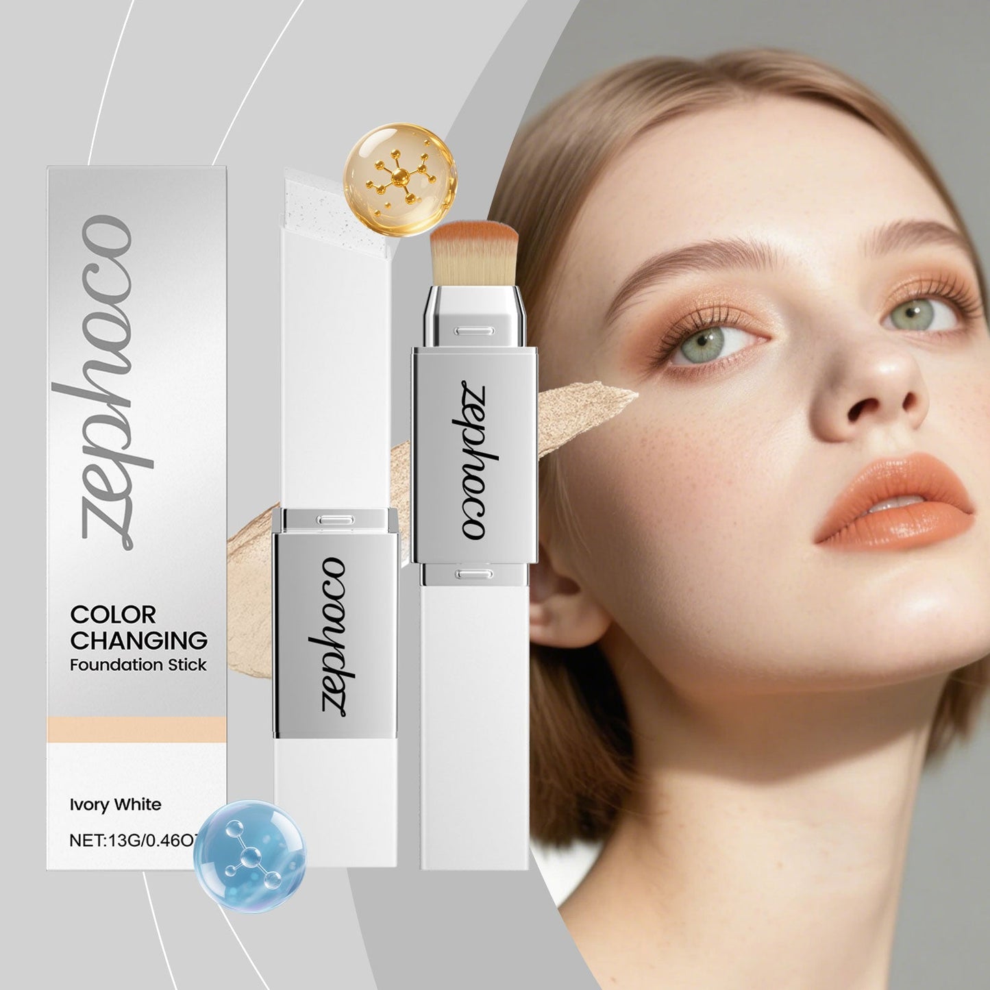 2-in-1 Color-Changing Foundation Stick Ivory White Tri Light Beauty