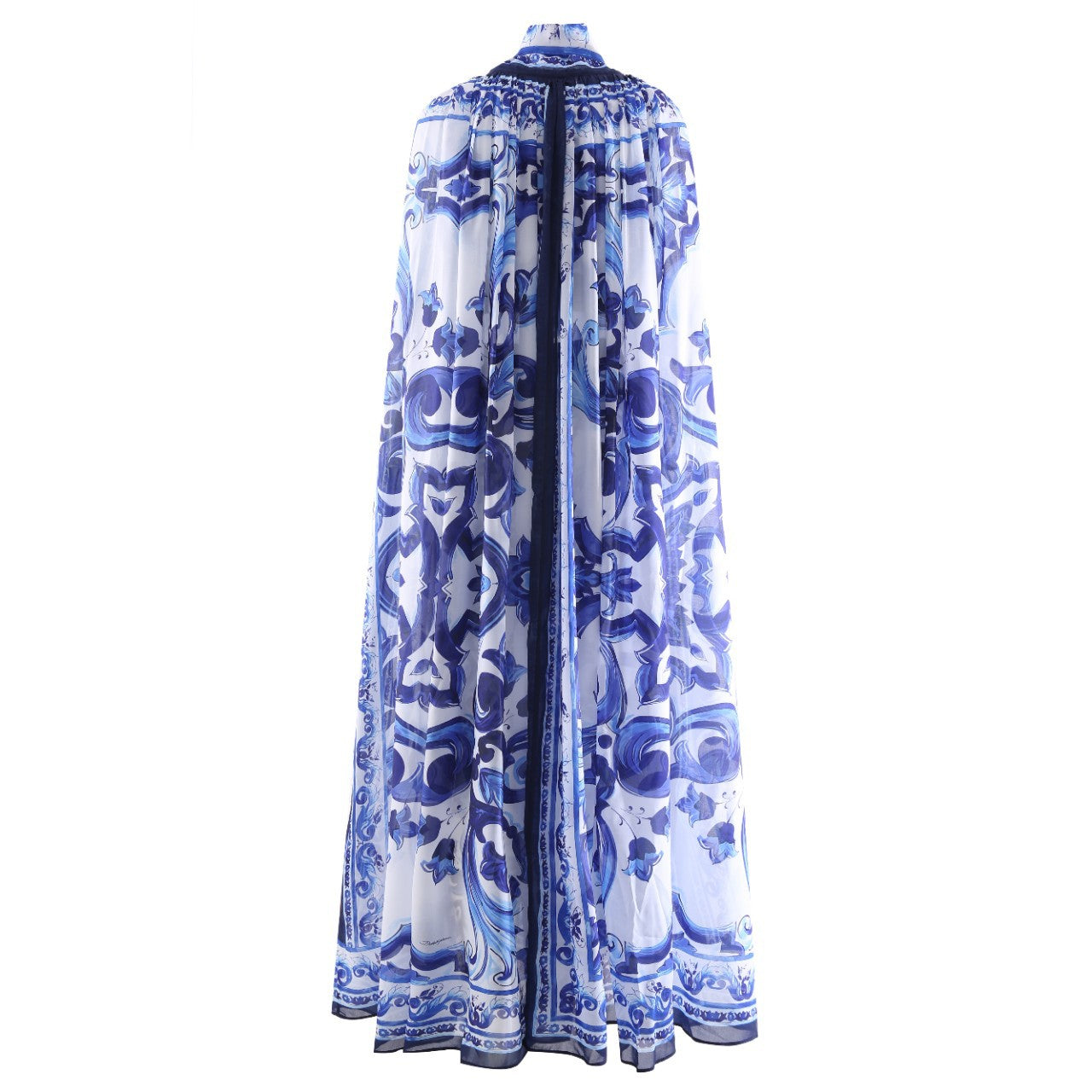 Fashion Queen Floral Porcelain Print Long Cloak Jacket Pi-Mart