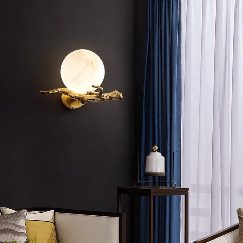 Light Luxury Copper Marble Creative Bedroom Wall Lamp PearlNestDecor.com