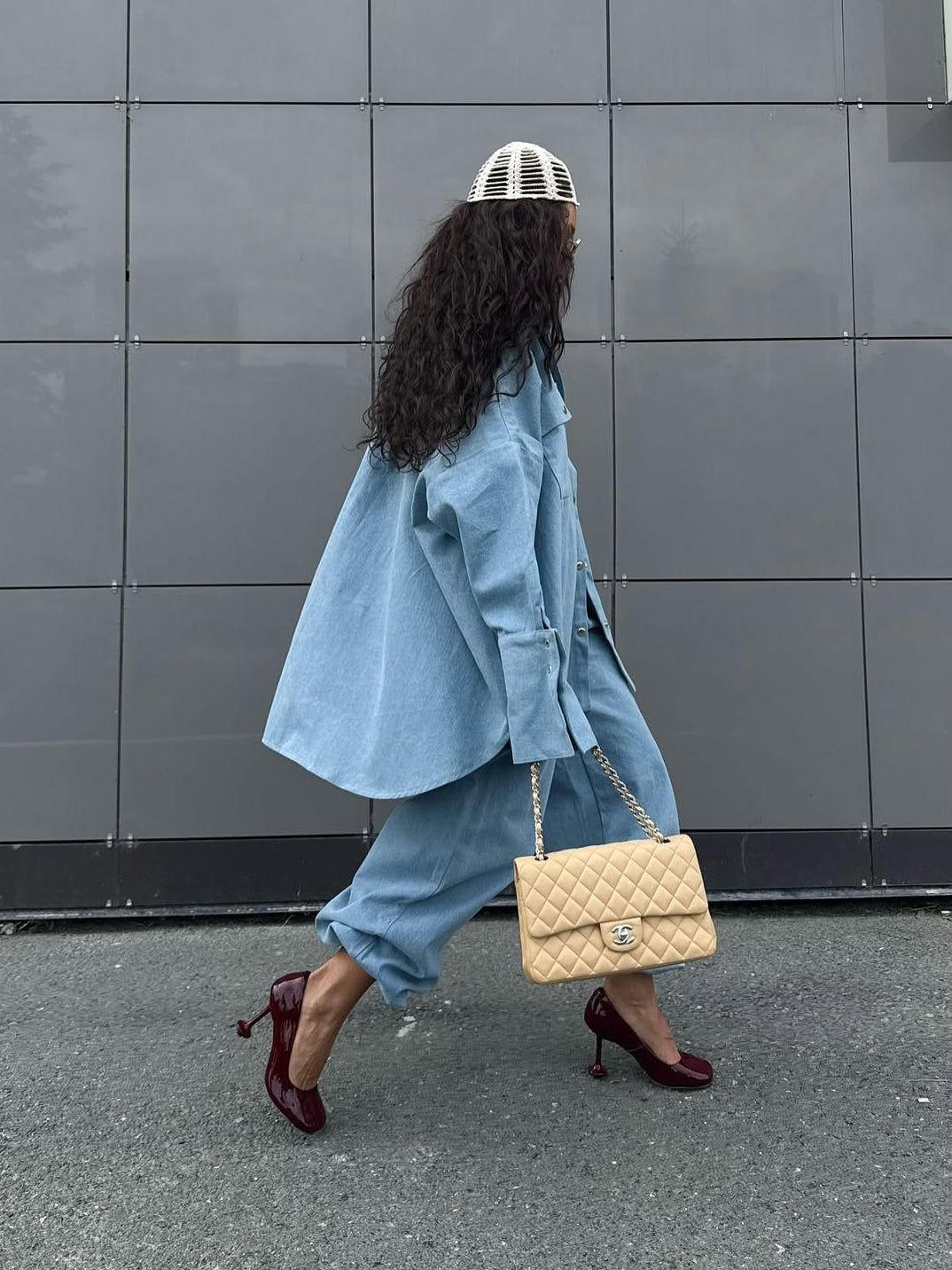 Light Blue Denim Oversized Shirt And Baggy Pants Set NorixaFashion.com