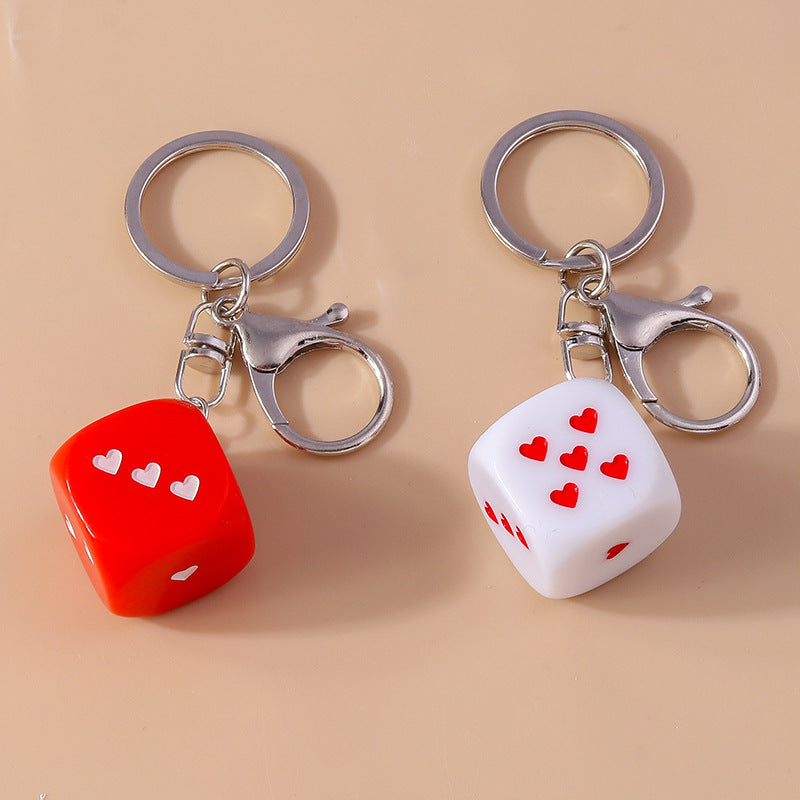 Love Dice Keychain Creative Design Oil Dripping Alloy Handmade Pendant Accessories LadyShow.Store
