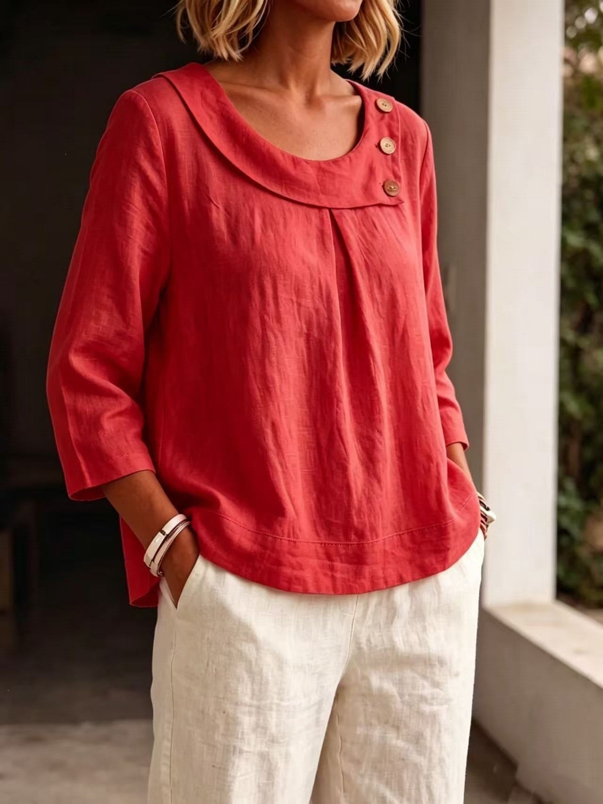 Casual Round-neck Shirt, Loose-fitting Top For Women NorixaFashion.com