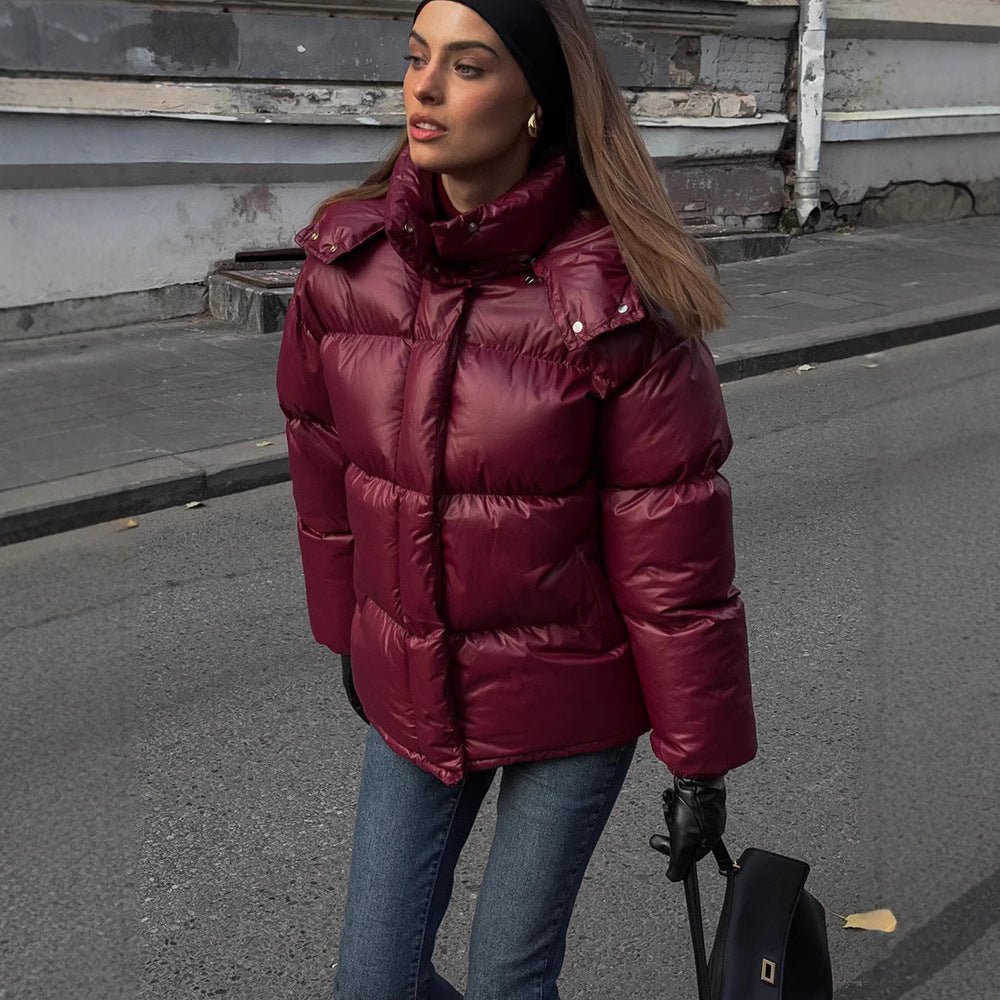 Women's Clothing Graceful Stand Collar Hooded Cotton Jacket LadyShow.Store