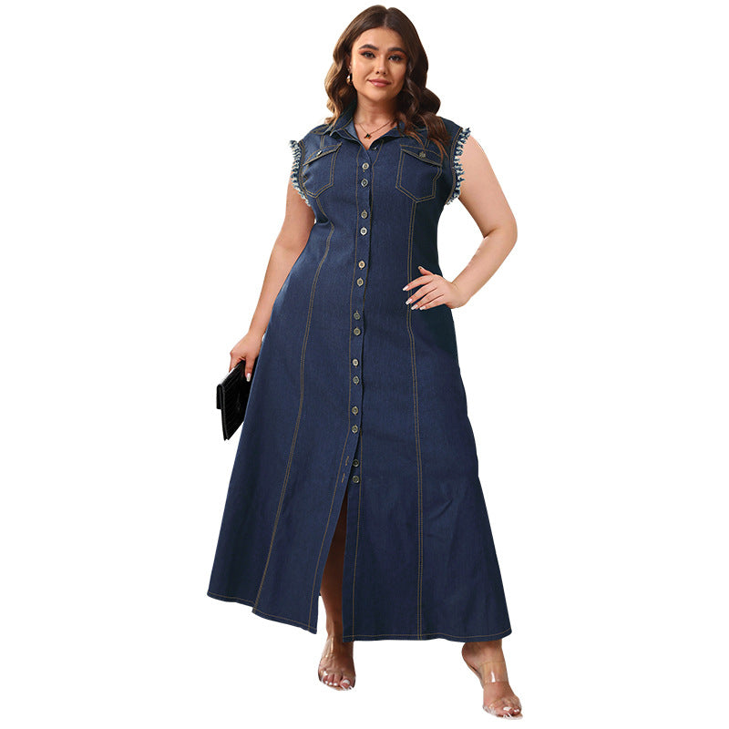 Button Cardigan Denim Long Dress For Women NorixaFashion.com