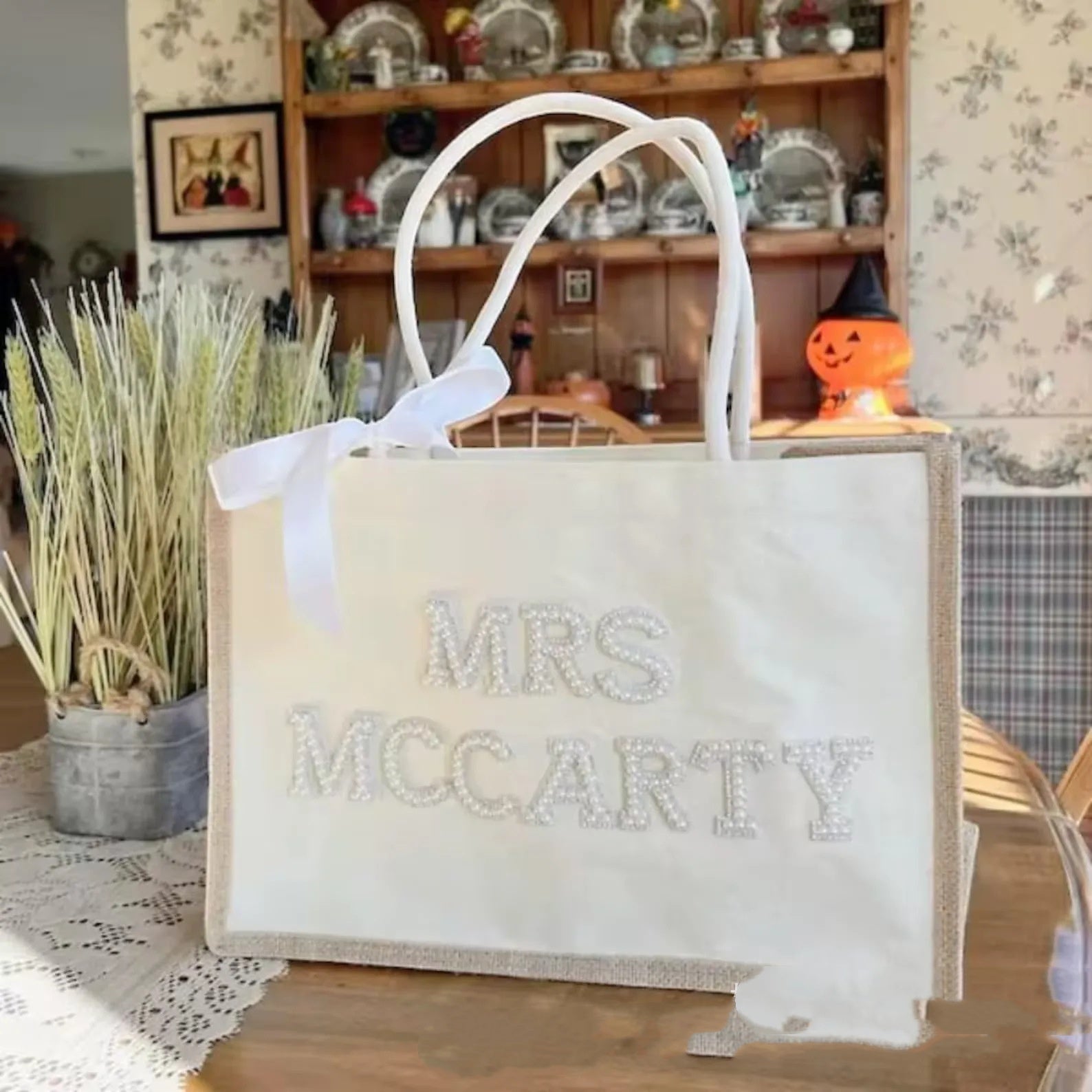 Custom Cute Tote Bag With Pearl Accessories LadyShow.Store
