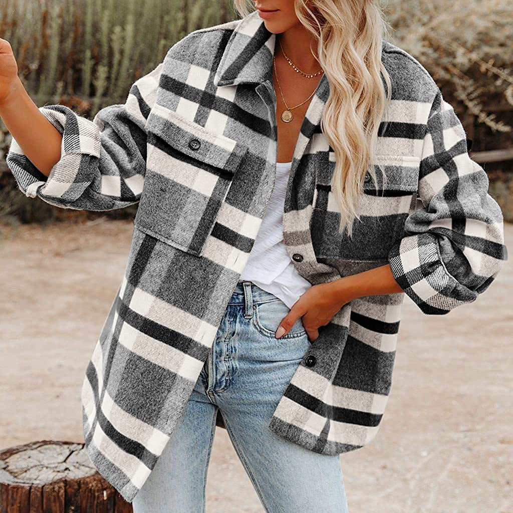 Plaid Button Flannel Woolen Shirt NorixaFashion.com