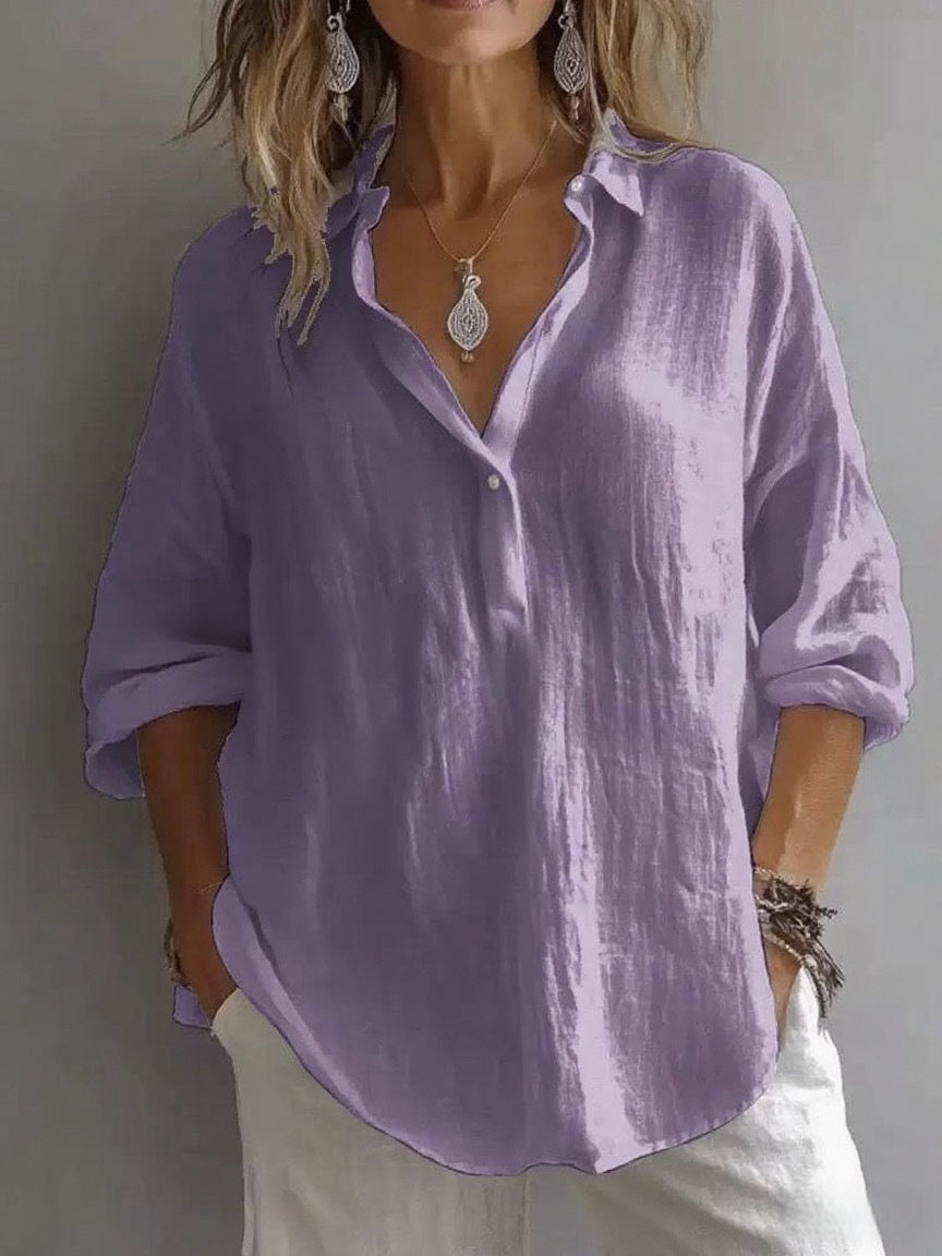 Fashion Long-sleeved Lapel Pullover Shirt Casual Loose Solid Color T-shirt Tops Women's Clothing NorixaFashion.com