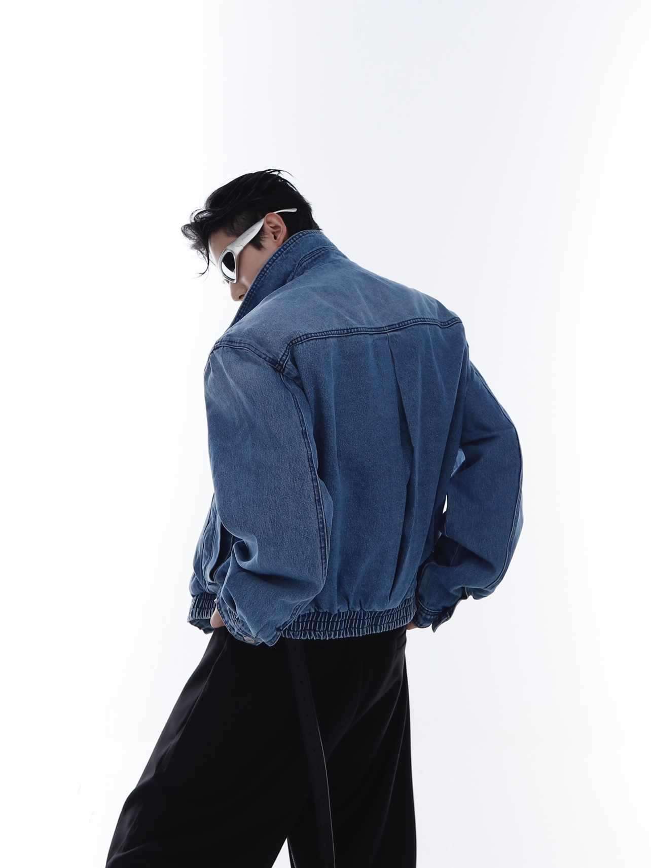 Heavy Washed Padded Shoulder Denim Coat Metal Zipper Jacket LadyShow.Store